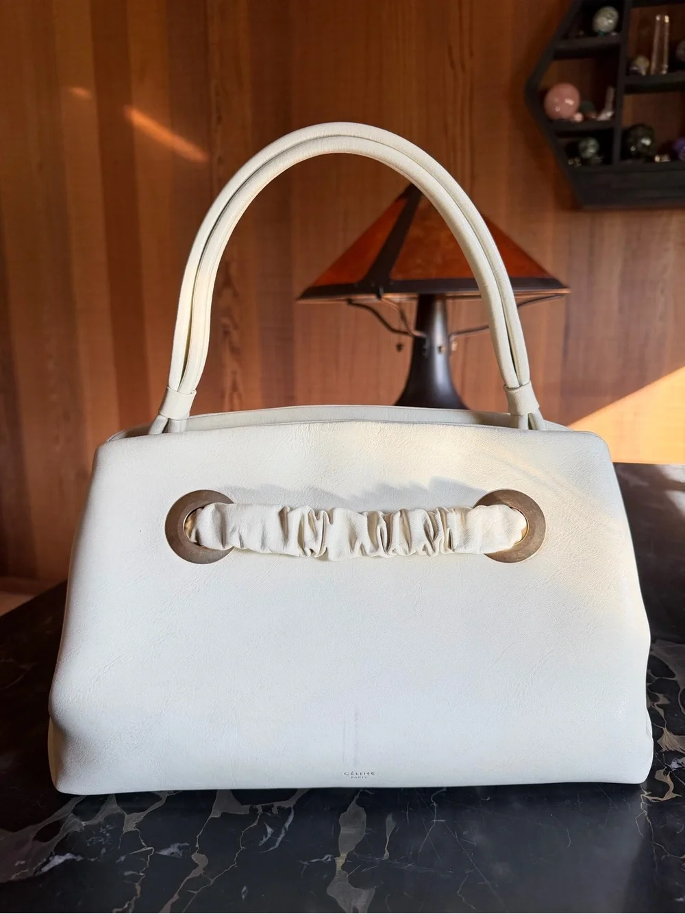 Céline Eyelet Bag Runway 2018 White Leather Top-Handle Bag Phoebe Philo Celine